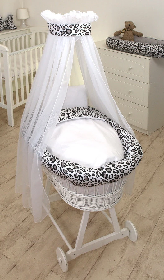 MamaLoes Panter Grijs Deluxe Wit Baby Wiegje 80749 2 MamaLoes Panter Grijs Deluxe Wit Baby Wiegje 80749 - Afbeelding 2