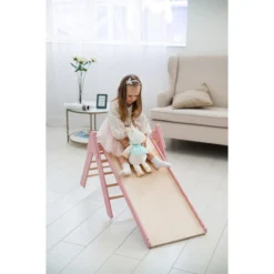 Luna Toys Roze Houten Klimrek Met Glijbaan LU-36974 -Babyproducten Winkel pink 4
